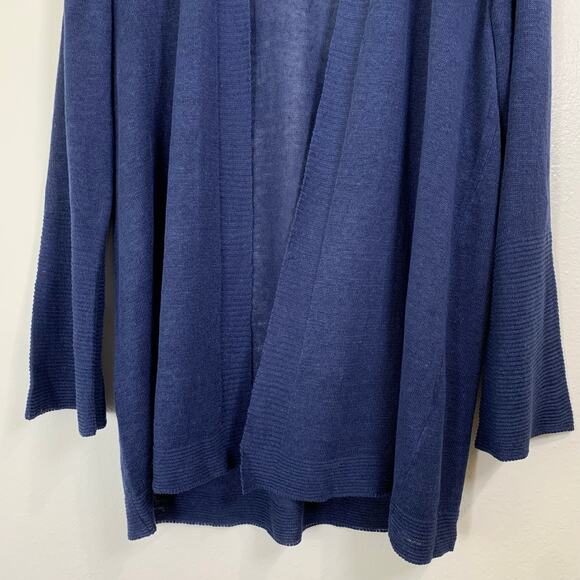 Eileen Fisher Open Cardigan 100% Organic Linen sz Medium Dark Indigo Bell Sleeve - Picture 5 of 12